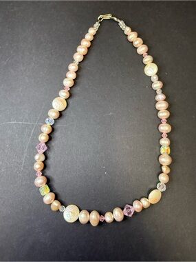 Hand Strung Elegant Pink Freshwater Pearl and Crystal Necklace